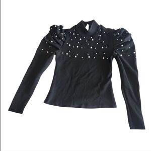 Elegant Black Pearl-Embellished Women's Top
